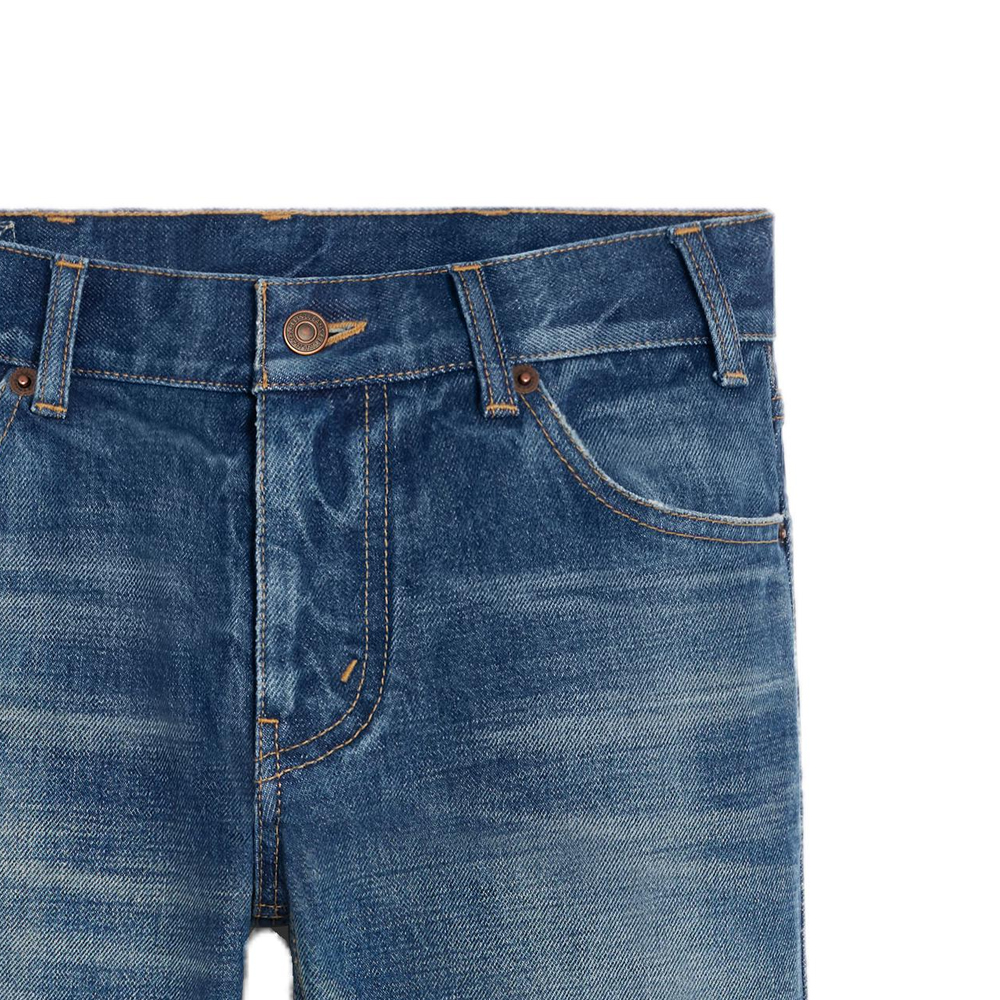 Sizing (Women) CELINE Washed Flared Denim Jeans for Women - Dark Blue with Zip Pockets. 2N42A365M-07DU