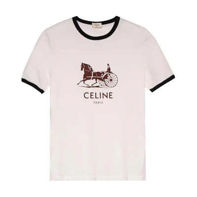 (Women) CELINE White Carriage Logo Cotton Crewneck Short Sleeve T-Shirt. 2X575501F-01WX