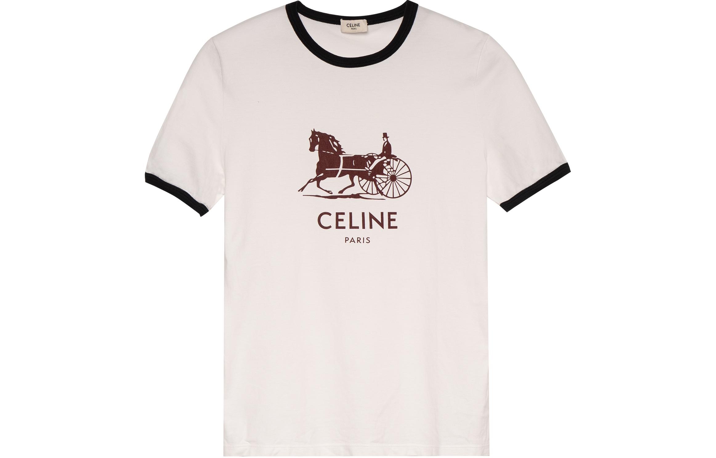 (Women) CELINE White Carriage Logo Cotton Crewneck Short Sleeve T-Shirt. 2X575501F-01WX 圖 2