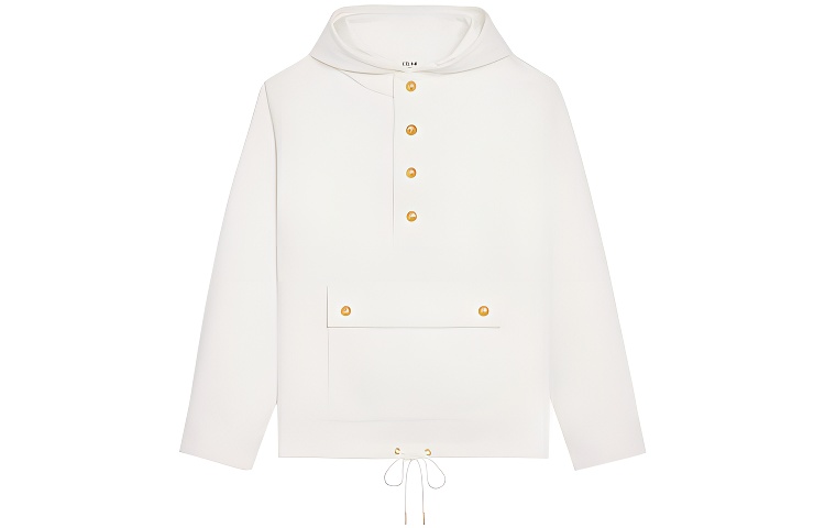 (Women) CELINE White Solid Hooded Button-Up Long Sleeve Jacket 2W393385O-01OP