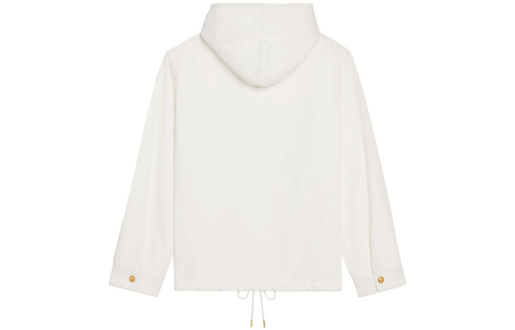 Lookbook (W) CELINE Jaket Bertopi Lengan Panjang Butang Putih Solid 2W393385O-01OP