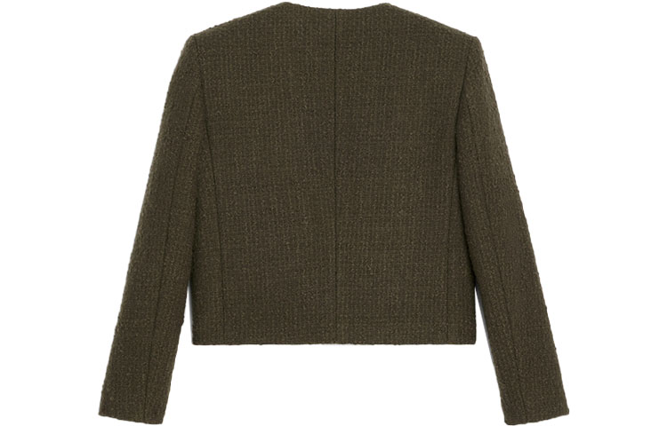 Lookbook (W) Jaket Pemburuan Tweed Gelung Wanita CELINE FW21 dalam Warna Khaki Gelap. 2V83C764L-15DK