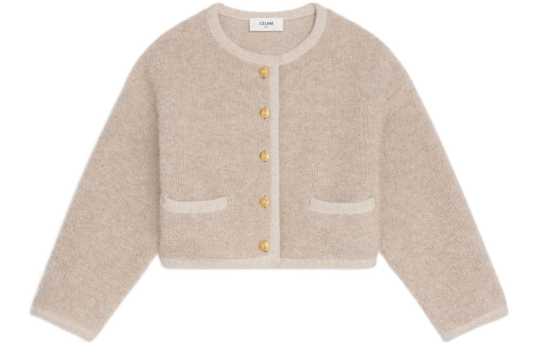 (Women) CELINE Women’s FW22 Oatmeal Round-Neck Single-Breasted Jacket 2A50Z245P-02OQ
