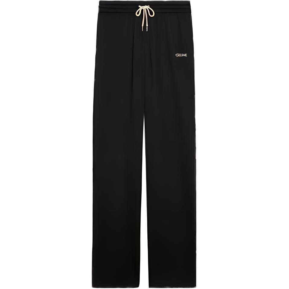 (Women) CELINE Women SS22 Black Knit Straight-Leg Sweatpants with Logo Embroidery. 2Z137121O-38AW