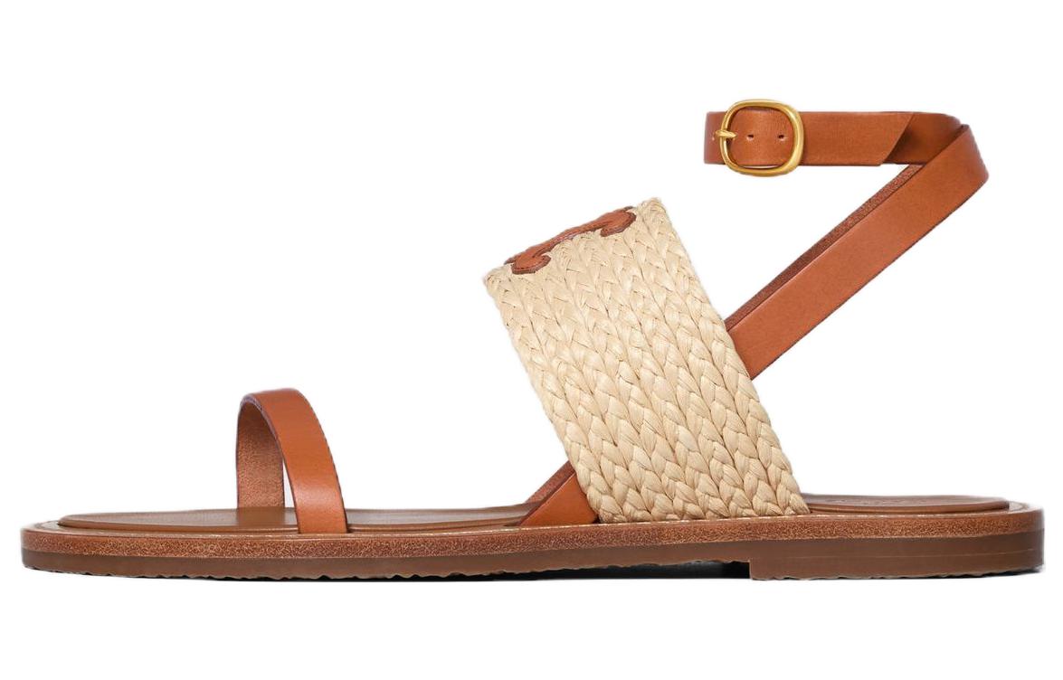 (W) CELINE Woven Calfskin Buckle Flat Sandals 'Brown Fashion'