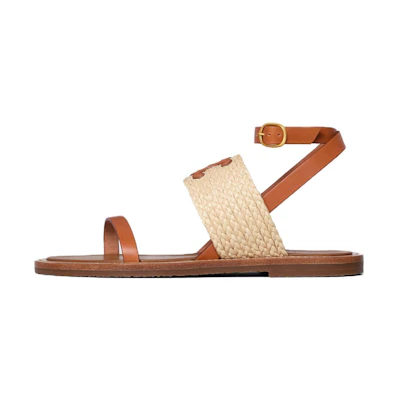 (W) CELINE Woven Calfskin Buckle Flat Sandals 'Brown Fashion'