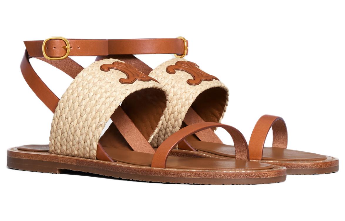 (W) CELINE Woven Calfskin Buckle Flat Sandals 'Brown Fashion' 圖 2