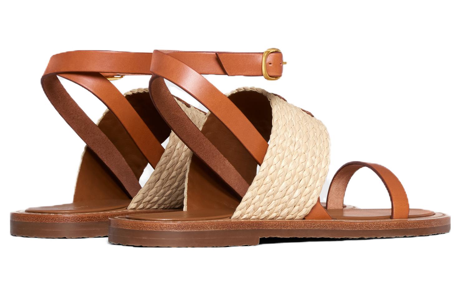 (W) CELINE Woven Calfskin Buckle Flat Sandals 'Brown Fashion' 圖 3