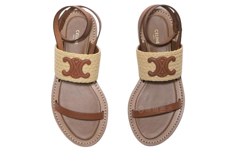 (W) CELINE Woven Calfskin Buckle Flat Sandals 'Brown Fashion' 圖 4