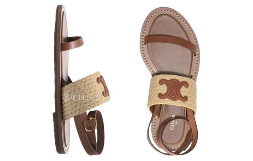 (W) CELINE Woven Calfskin Buckle Flat Sandals 'Brown Fashion' 圖 5