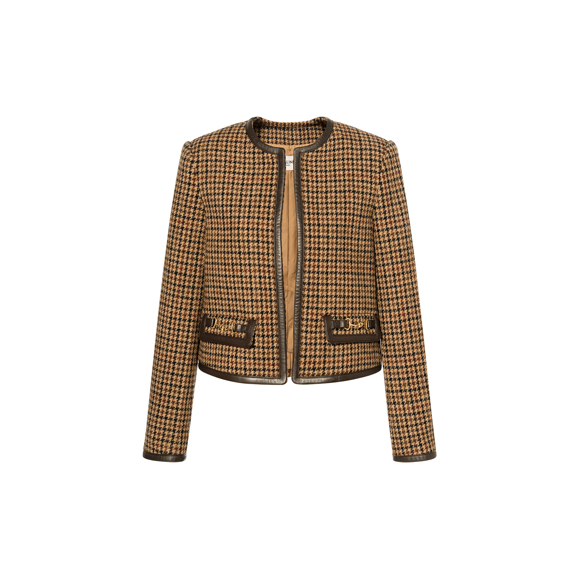 (Women) CELINE Yellow Houndstooth Wool Blazer Jacket 2V44E708L-02RN