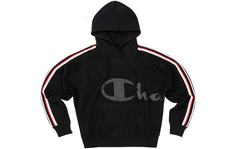 (Women) Champion Black Hoodie with Big C, Side Stripes, Fleece, Winter Style EW-SSW15-M201