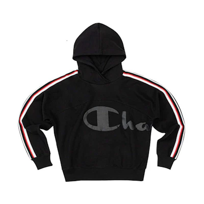 (Women) Champion Black Hoodie with Big C, Side Stripes, Fleece, Winter Style EW-SSW15-M201