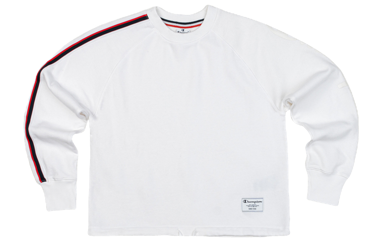 (Women) Champion Crewneck Sweatshirt White with Side Stripes & Drawstring Hem EW-SSW16-M101