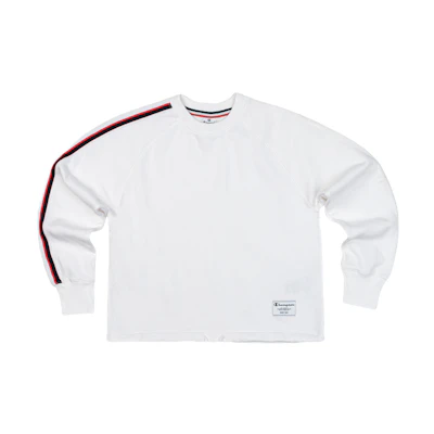 (Women) Champion Crewneck Sweatshirt White with Side Stripes & Drawstring Hem EW-SSW16-M101