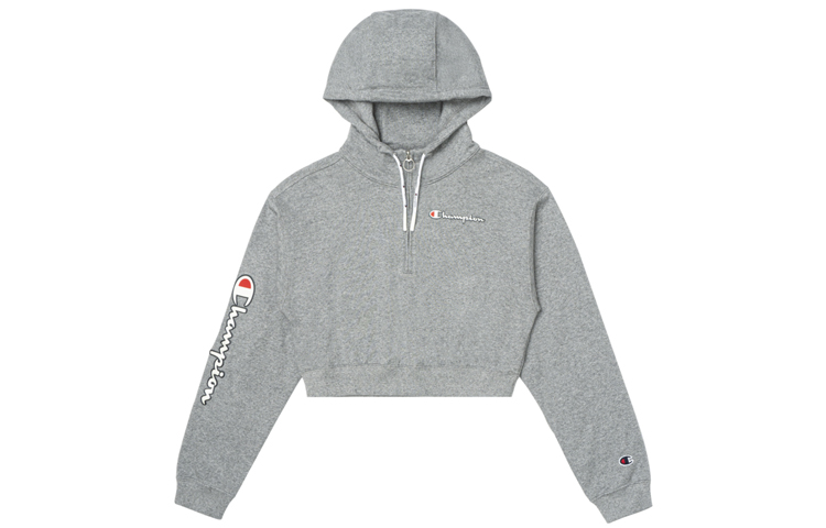 (Women) Champion Cropped Drawstring Hoodie Grey EW-RSW07-C007