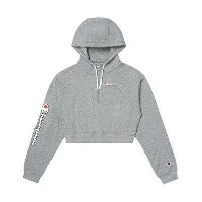(Women) Champion Cropped Drawstring Hoodie Grey EW-RSW07-C007