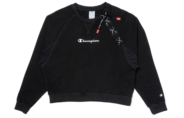 (Women) Champion Cross Lace-Up Short Pullover Hoodie Black EW-RSW02-C001