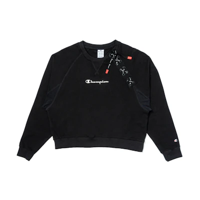 (Women) Champion Cross Lace-Up Short Pullover Hoodie Black EW-RSW02-C001