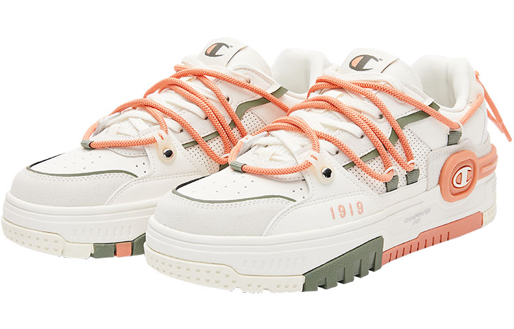 Lookbook Champion基本款 Bumper V1 音樂耳機鞋 休閒厚底復古 低筒 帆布鞋 女款 白橘色