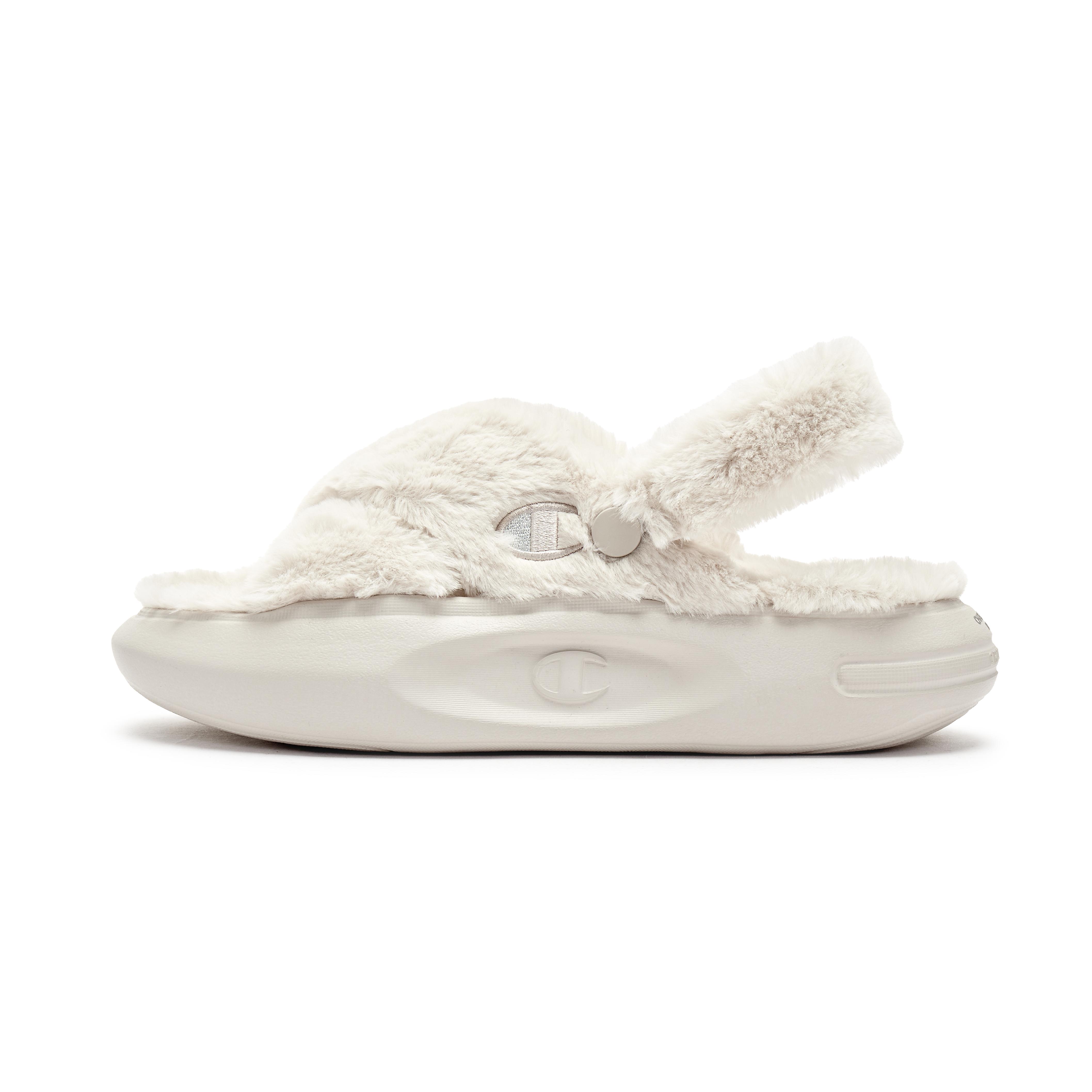 (Women) Champion Essentials Slides 'Fuzzy Comfort White Grey' U3DFCSW02A4
