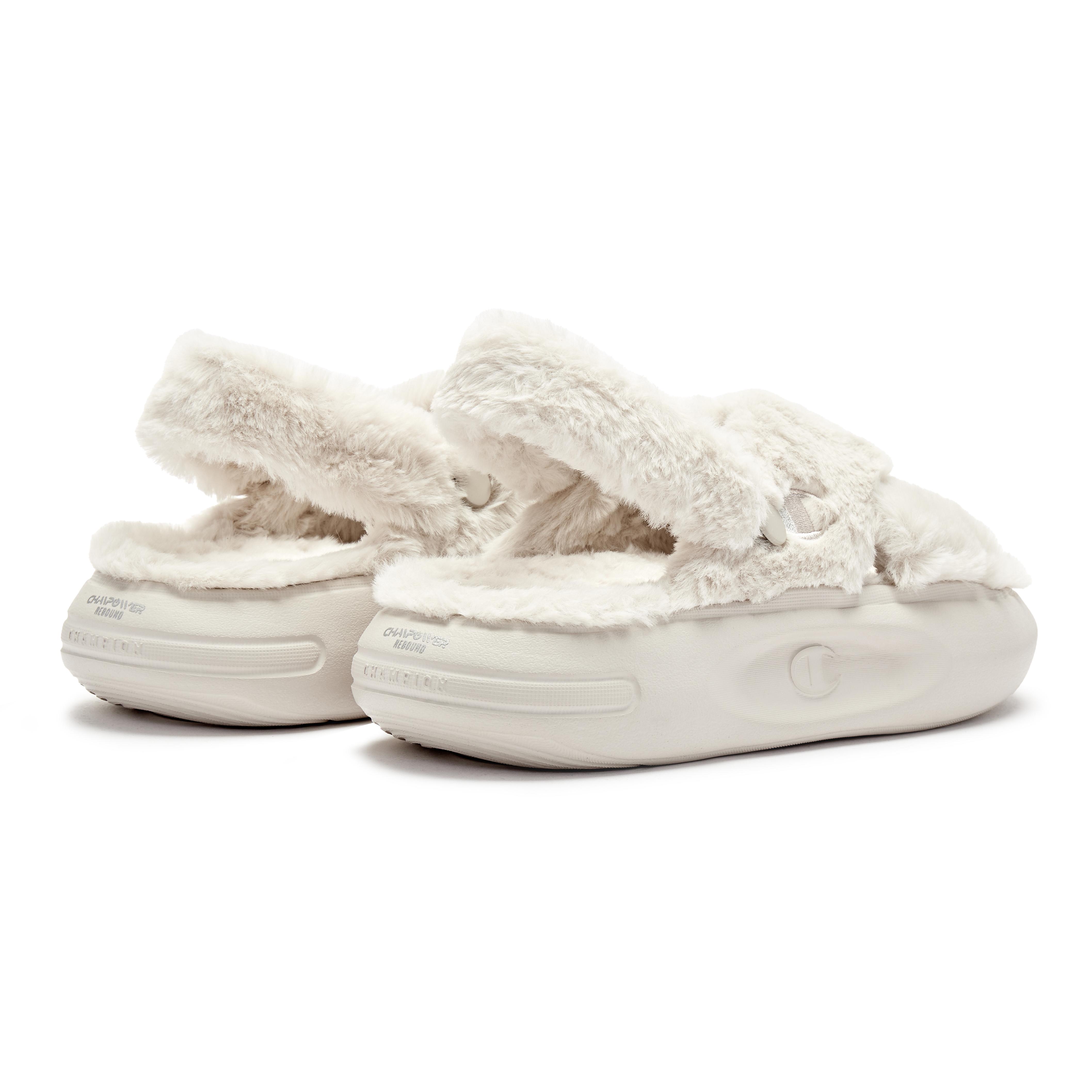 Shop (Women) Champion Essentials Slides 'Fuzzy Comfort White Grey' U3DFCSW02A4
