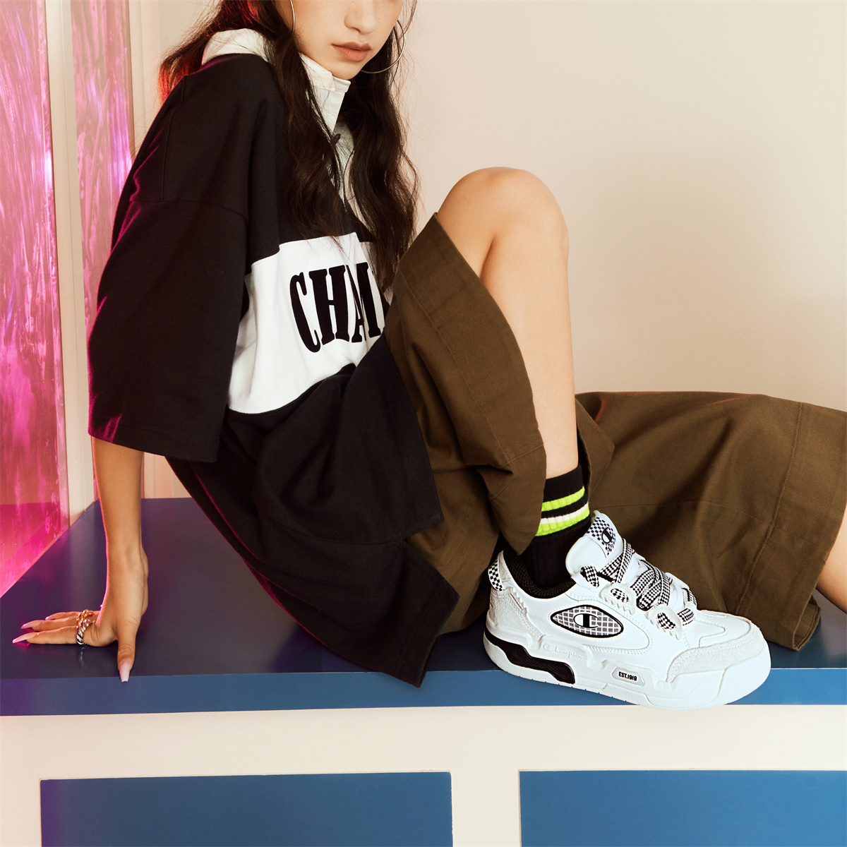 Sizing Champion基本款系列 Valve V1 麵包鞋 格紋厚底 低筒 板鞋 女款 白黑