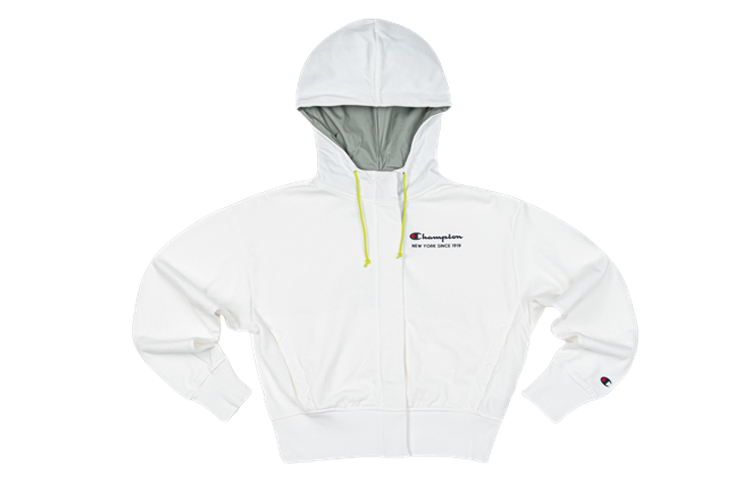 (Women) Champion Script Logo Short Zip-Up Fleece Hoodie Jacket - White EW-SJK02-M101