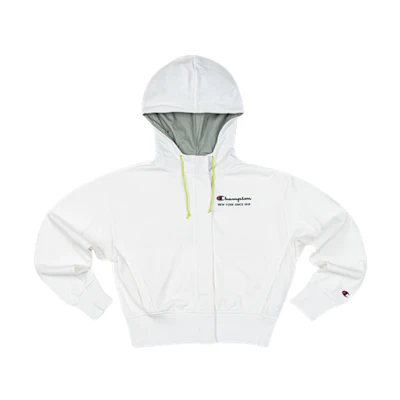 (Women) Champion Script Logo Short Zip-Up Fleece Hoodie Jacket - White EW-SJK02-M101