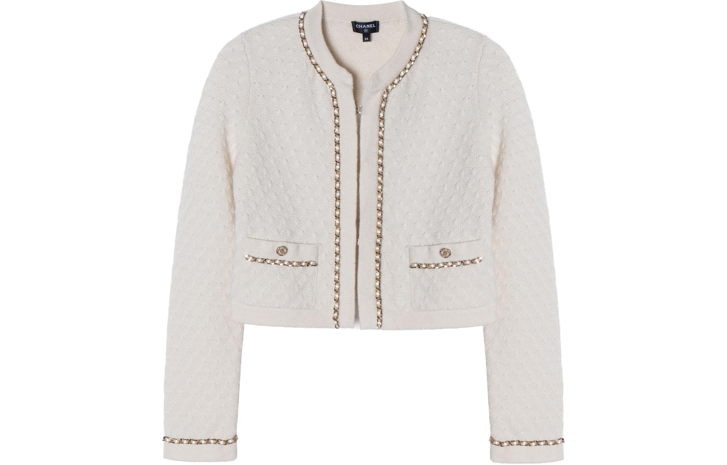 (Women) CHANEL 2024 Spring Summer  Striped Trim Knit Top in Off-white. P75724-K10893-AW001