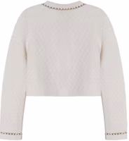 Lookbook (Women) CHANEL 2024 Spring Summer Striped Trim Knit Top in Off-white. P75724-K10893-AW001
