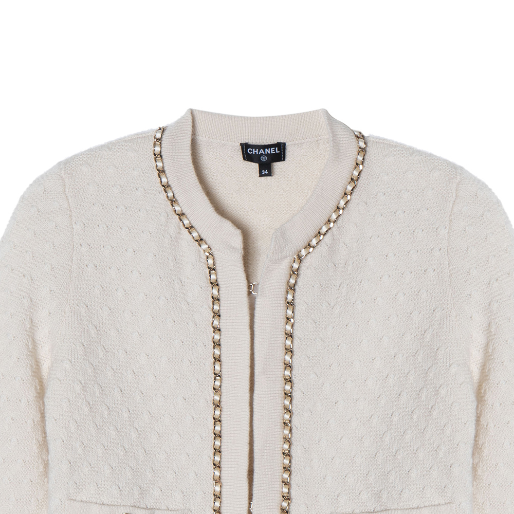 Shop (W) 香奈兒2024春夏條紋邊飾針織上衣米白色 P75724-K10893-AW001