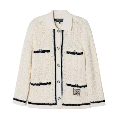 (Women) CHANEL 2024 Spring Summer Beige Knit Long Sleeve Buttoned Jacket for Women. P76869-K11069-NV821