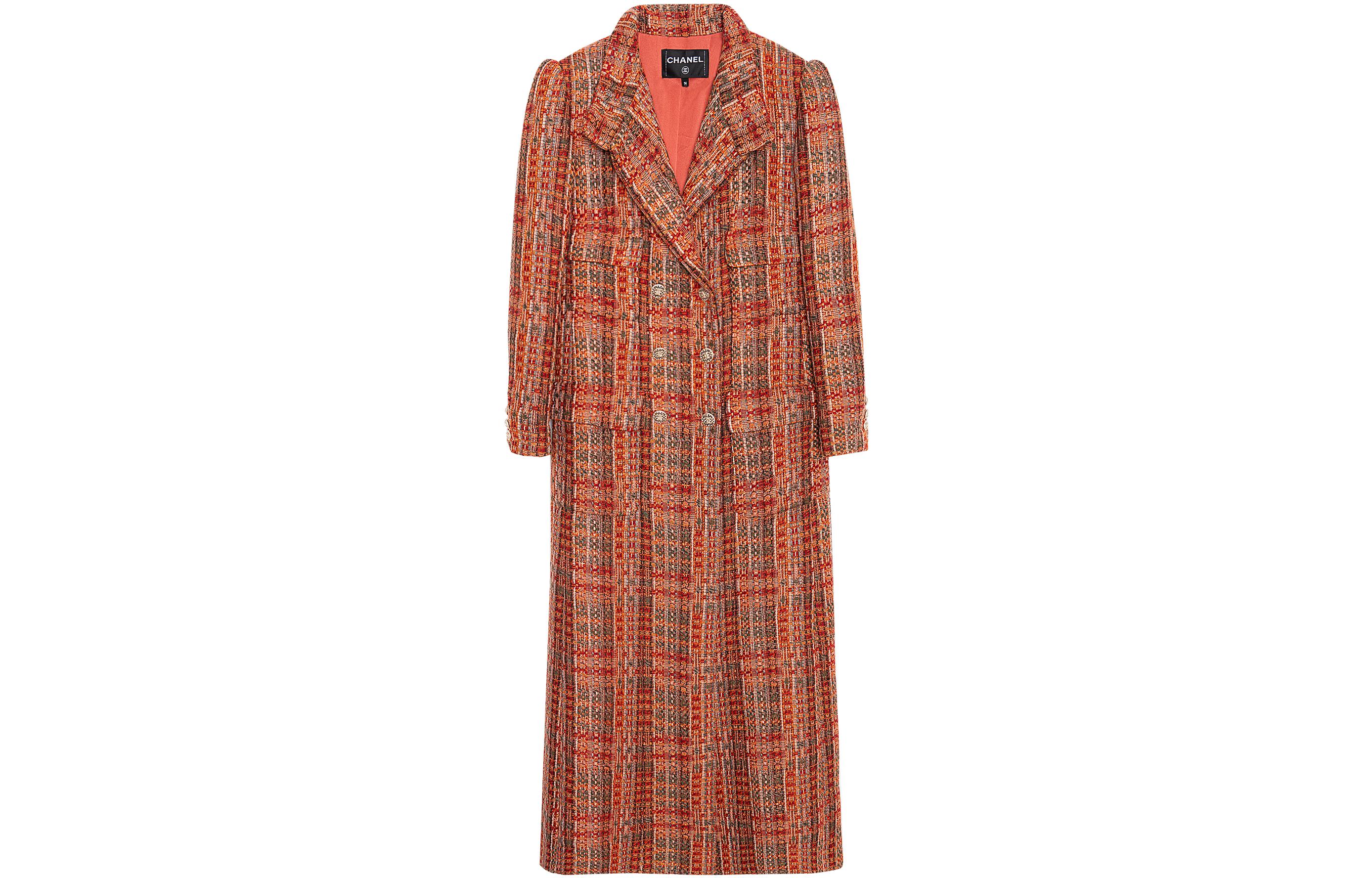 (Women) CHANEL 21A Fall/Winter Orange Plaid Double-Breasted Long Sleeve Coat Women. P71149-V47015-NC627