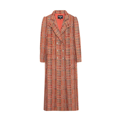 (Women) CHANEL 21A Fall/Winter Orange Plaid Double-Breasted Long Sleeve Coat Women. P71149-V47015-NC627