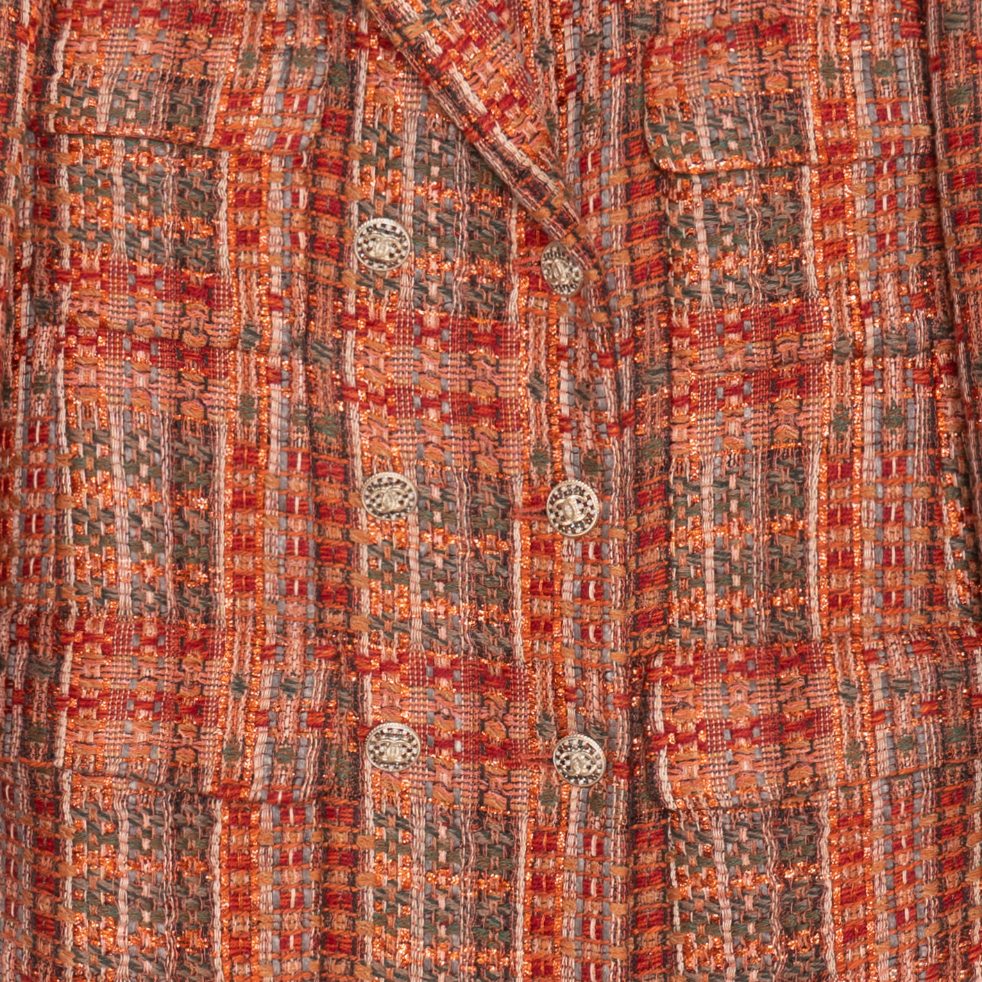 Shop (W) CHANEL 21A Musim Gugur/Musim Dingin Orange Plaid Coat Wanita Lengan Panjang. P71149-V47015-NC627