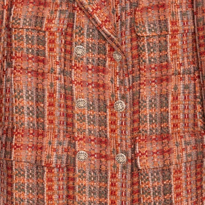 (Women) CHANEL 21A Fall/Winter Orange Plaid Double-Breasted Long Sleeve Coat Women. P71149-V47015-NC627 Shop (Women) CHANEL 21A Fall/Winter Orange Plaid Double-Breasted Long Sleeve Coat Women. P71149-V47015-NC627