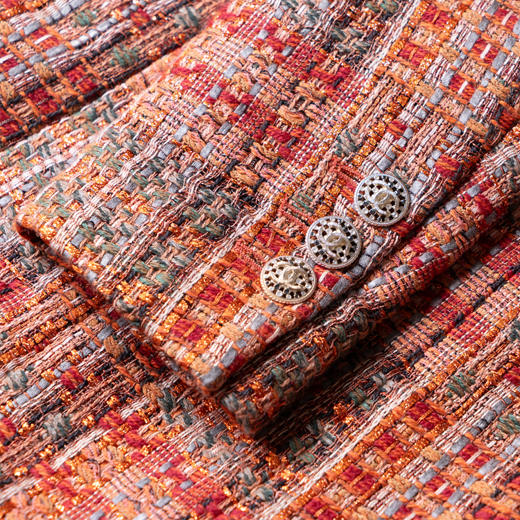 Sizing (W) CHANEL 21A Musim Gugur/Musim Dingin Orange Plaid Coat Wanita Lengan Panjang. P71149-V47015-NC627