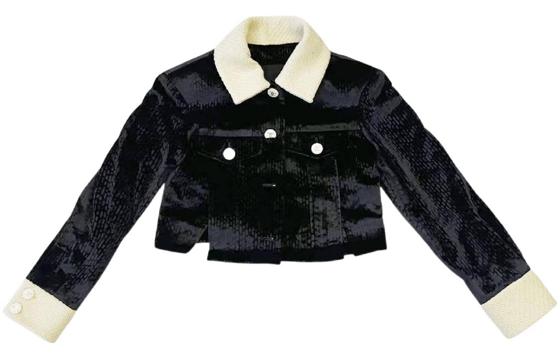 (Women) CHANEL 22AW 23C  Colorblock Velvet Cropped Jacket - Black P73311-V64833-94305 圖 2
