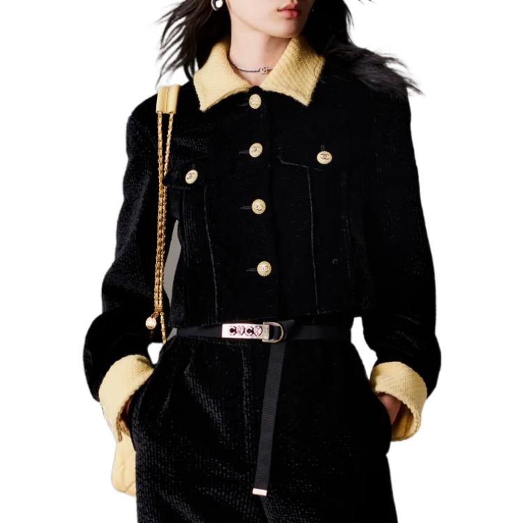 (Women) CHANEL 22AW 23C  Colorblock Velvet Cropped Jacket - Black P73311-V64833-94305 圖 3