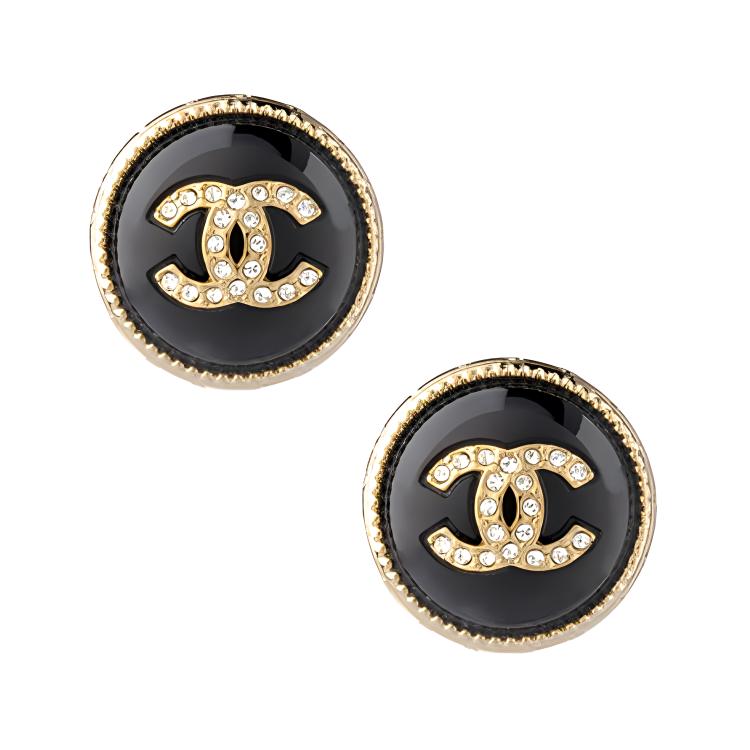 (Women) CHANEL 22C Spring Classic Double C Resin Rhinestone Metal Earrings Black AB7775-B07472-NG629