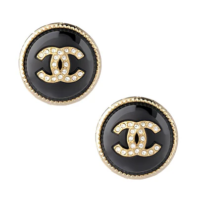 (Women) CHANEL 22C Spring Classic Double C Resin Rhinestone Metal Earrings Black AB7775-B07472-NG629