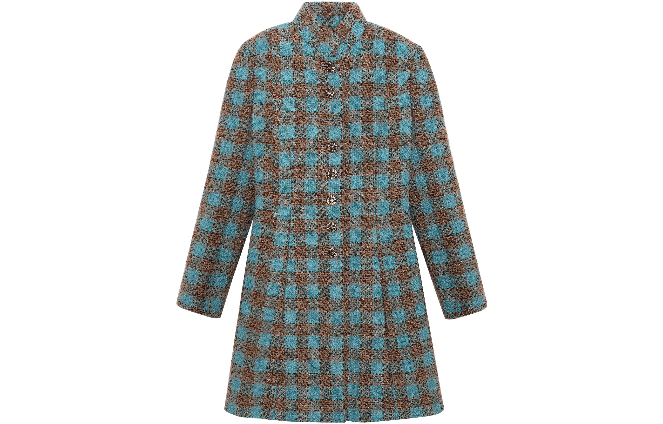 (Women) CHANEL 22K Tweed Plaid Single-Breasted Mid-Length Coat for Women Multicolor P73646-V65263-NK487