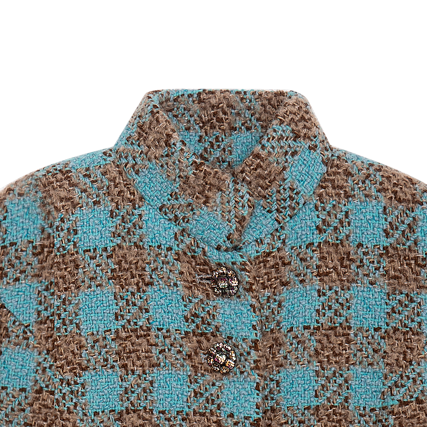 Shop (W) CHANEL 22K Tweed Plaid Jaket Wanita Single-Breasted Mid-Length Multicolor P73646-V65263-NK487