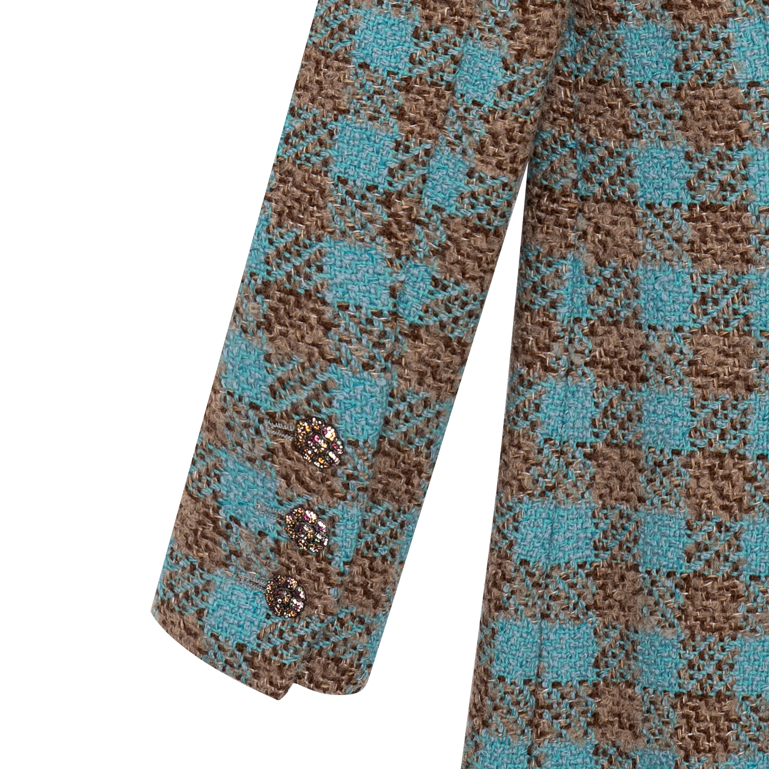 Details for (W) CHANEL 22K Tweed Plaid Jaket Wanita Single-Breasted Mid-Length Multicolor P73646-V65263-NK487