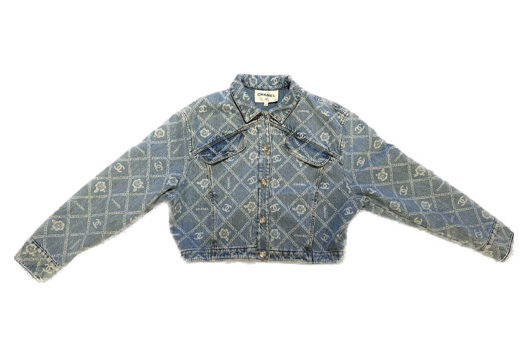 Order (W) CHANEL Jaket Denim Kasual Wanita Logo Printed Musim Semi Panas 23A 2023 P75284-V66954-94305