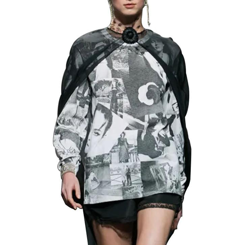 (Women) CHANEL 23 Spring/Summer  Graphic Print Long Sleeve T-Shirt Black. P74802-K10742-NN550