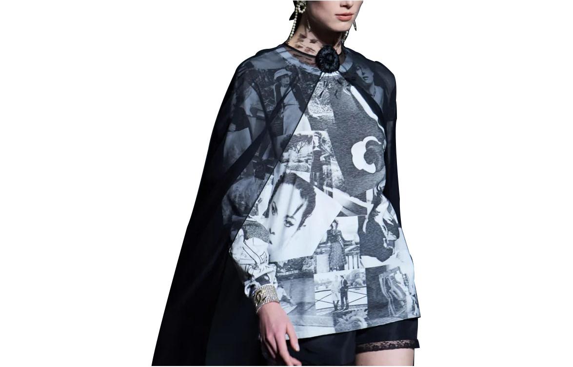 Lookbook (W) シャネル 2023春夏 グラフィックプリント 長袖Tシャツ ブラック. P74802-K10742-NN550