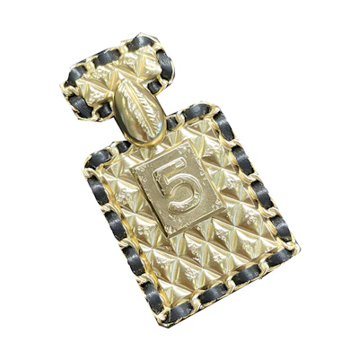 (Women) CHANEL 23A Black/Gold Perfume Bottle Brooch with Chain for Women. ABB170-B13474-NP956