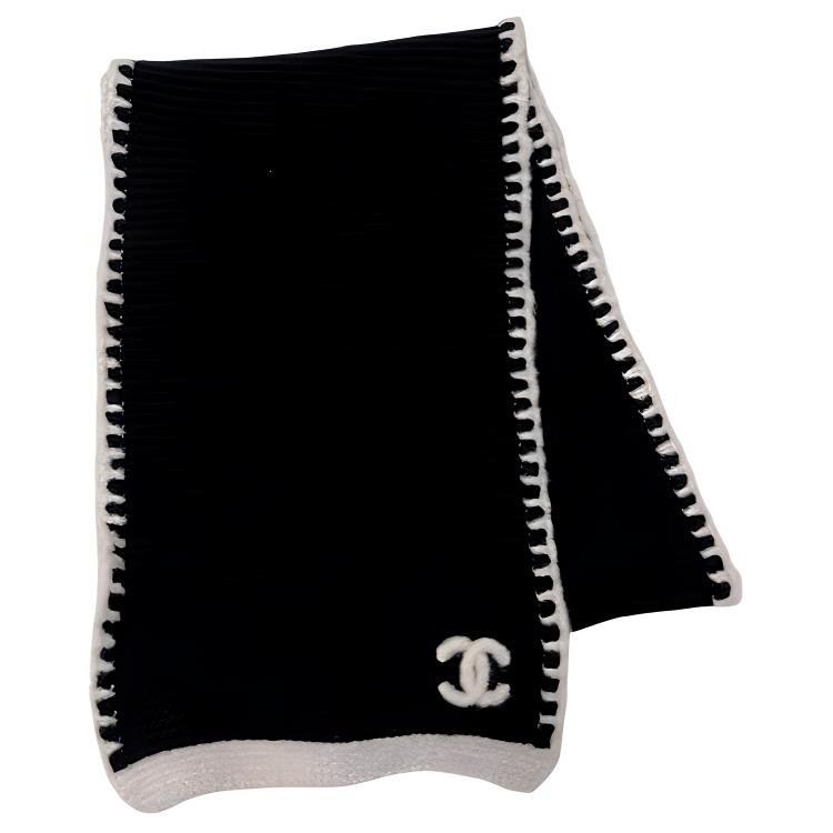 (Women) CHANEL 23A Classic Black and White Logo Knit Scarf Women’s Black AA9203-B13195-NO937